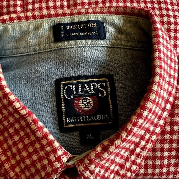 Vintage Chaps Ralph Lauren Shirt Mens XL red check Flannel Button Up Cotton - Picture 5 of 12